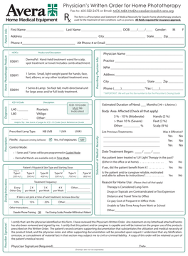 Home Phototherapy Order Form