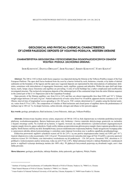 Geological and Physical-Chemical Characteristics of Lower Paleozoic Deposits of Volhyno-Podillya, Western Ukraine