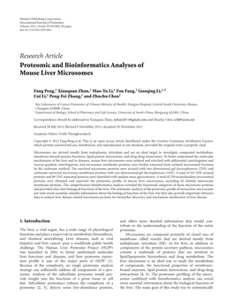 Proteomic and Bioinformatics Analyses of Mouse Liver Microsomes