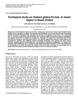 Ecological Study on Dobera Glabra Forssk. at Jazan Region in Saudi Arabia