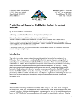 Prairie Dog and Burrowing Owl Habitat Analysis Throughout Nebraska