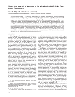 Hierarchical Analysis of Variation in the Mitochondrial 16S Rrna Gene Among Hymenoptera