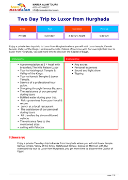 Two Day Trip to Luxor from Hurghada