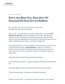 NY Diamond Oil Glow Dry Fra Redken!