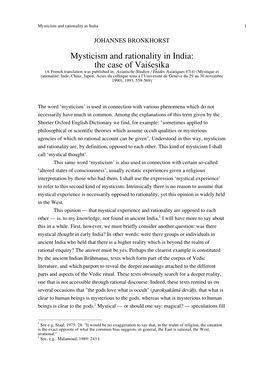 Mysticism and Rationality in India: the Case of Vaiße∑Ika