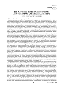 The National Development of Finns and Ukrainians Under Russian Empire Some Comparative Aspects