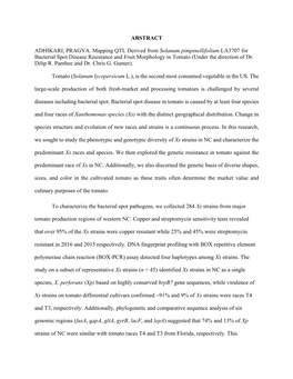 ABSTRACT ADHIKARI, PRAGYA. Mapping QTL Derived From