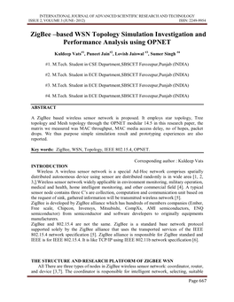 Zigbee –Based WSN Topology Simulation Investigation and Performance Analysis Using OPNET