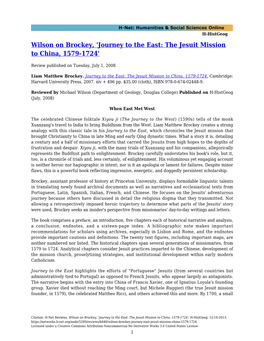 Wilson on Brockey, 'Journey to the East: the Jesuit Mission to China, 1579-1724'