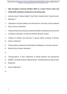 1 High Throughput Screening Identifies SOX2 As a Super Pioneer Factor That