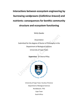 And Nutrients: Consequences for Benthic Community Structure and Ecosystem Functioning