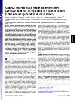 ABHD12 Controls Brain Lysophosphatidylserine Pathways That Are Deregulated in a Murine Model of the Neurodegenerative Disease PHARC