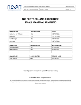 Small Mammal Sampling Date: 02/29/2016