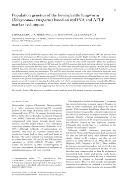 Dictyocaulus Viviparus) Based on Mtdna and AFLP Marker Techniques