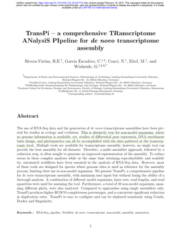 RNA-Seq Data and the Generation of De Novo Transcriptome Assemblies Have Been Piv- Otal for Studies in Ecology and Evolution