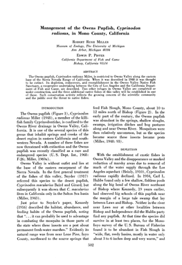 Management of the Owens Pupfish, Cyprinodon Radiosus, in Mono County, California