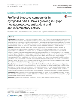 Profile of Bioactive Compounds in Nymphaea Alba L. Leaves Growing