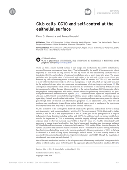 Club Cells, CC10 and Self-Control at the Epithelial Surface