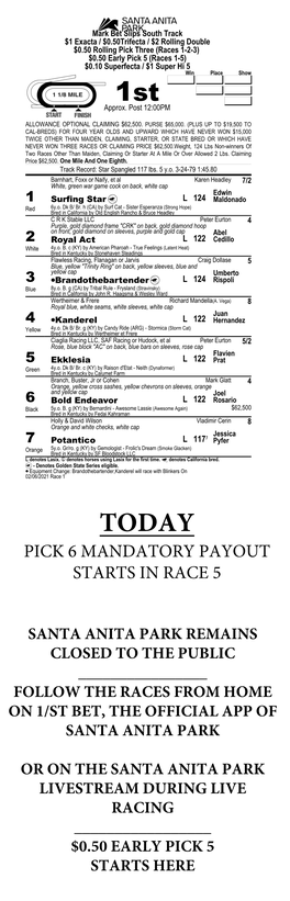 Pick 6 Mandatory Payout Starts in Race 5