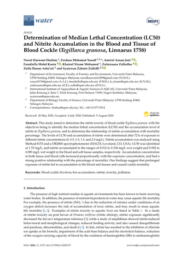 Determination of Median Lethal Concentration (LC50) and Nitrite Accumulation in the Blood and Tissue of Blood Cockle (Tegillarca Granosa, Linnaeus 1758)