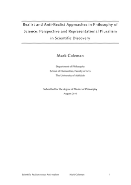 Realist and Anti-Realist Approaches in Philosophy of Science: Perspective and Representational Pluralism in Scientific Discovery