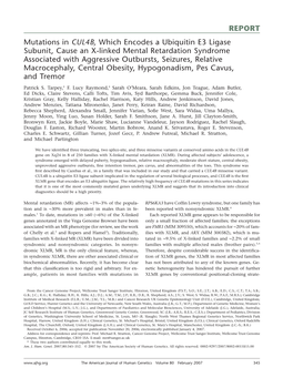 REPORT Mutations in CUL4B, Which Encodes a Ubiquitin E3 Ligase Subunit, Cause an X-Linked Mental Retardation Syndrome Associated