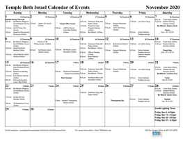 Temple Beth Israel Calendar of Events November 2020
