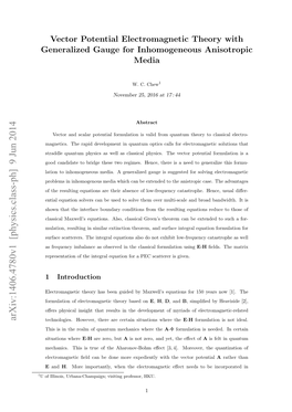Vector Potential Electromagnetic Theory with Generalized Gauge for Inhomogeneous Anisotropic Media