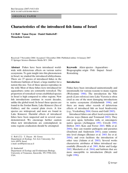 Characteristics of the Introduced Fish Fauna of Israel