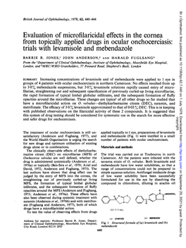 Evaluation of Microfilaricidal Effects in the Cornea Trials with Levamisole and Mebendazole