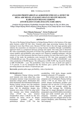 Analisis Profitabilitas Agroindustri Gula Semut Di
