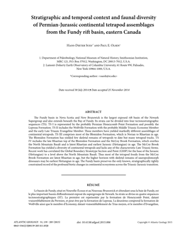 Stratigraphic and Temporal Context and Faunal Diversity of Permian-Jurassic Continental Tetrapod Assemblages from the Fundy Rift Basin, Eastern Canada