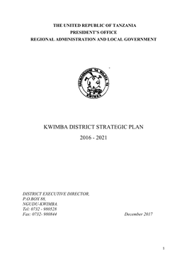 Kwimba District Strategic Plan 2016 - 2021