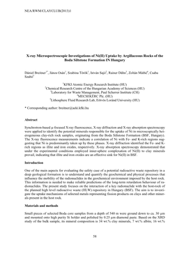 X-Ray Microspectroscopic Investigations of Ni(II) Uptake by Argillaceous Rocks of the Boda Siltstone Formation in Hungary