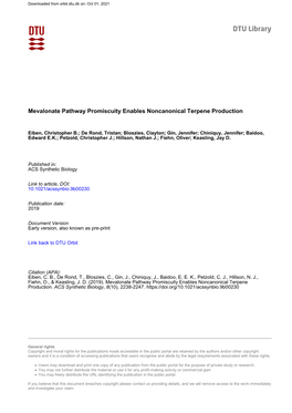 Mevalonate Pathway Promiscuity Enables Noncanonical Terpene Production