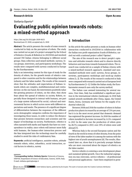 Evaluating Public Opinion Towards Robots: a Mixed-Method Approach Received June 27, 2019; Accepted July 11, 2019 1 Introduction