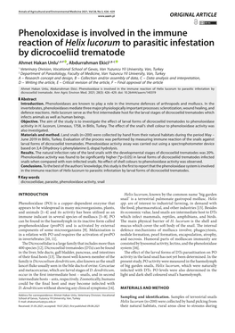 Phenoloxidase Is Involved in the Immune Reaction of Helix Lucorum to Parasitic Infestation by Dicrocoeliid Trematode