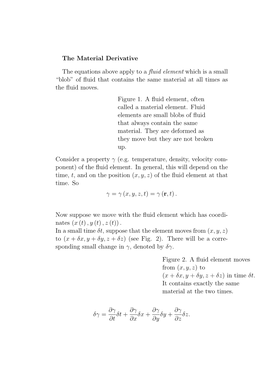 The Material Derivative the Equations Above Apply to a Fluid Element