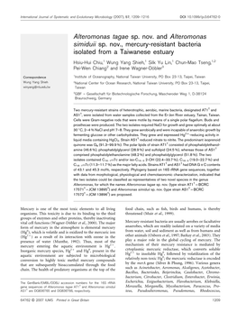 Alteromonas Tagae Sp. Nov. and Alteromonas Simiduii Sp. Nov., Mercury-Resistant Bacteria Isolated from a Taiwanese Estuary