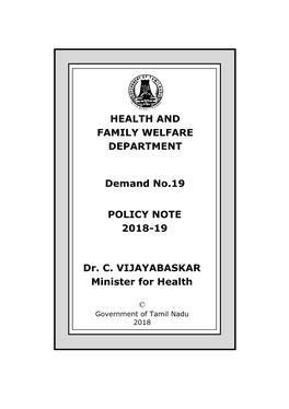 Health and Family Welfare Department Policy Note