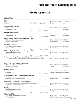 Film and Video Labelling Body Media Approved