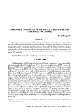 Comparative Morphology of the Tongue in Free-Tailed Bats (Chiroptera, Molossidae) 213