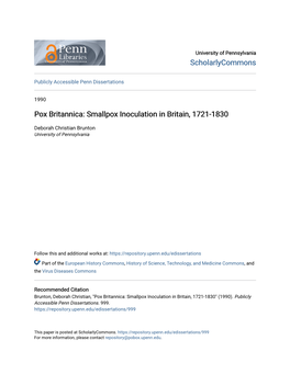 Smallpox Inoculation in Britain, 1721-1830