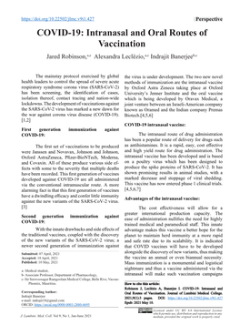 Intranasal and Oral Routes of Vaccination