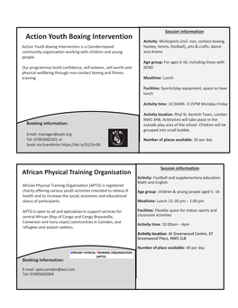 Action Youth Boxing Intervention Activity: Multisports (Incl