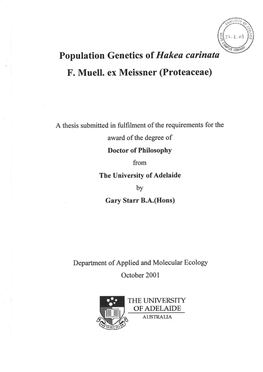 Population Genetics of Hakea Carinata F. Muell. Ex Meissner (Proteaceae)