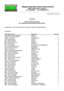 Wegeerhaltungsverband Alpenvorland 4890 Frankenmarkt, Auleiten 3 Tel