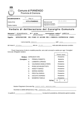 Deliberazione Approvazione PAES