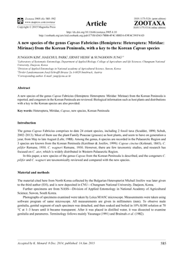 A New Species of the Genus Capsus Fabricius (Hemiptera: Heteroptera: Miridae: Mirinae) from the Korean Peninsula, with a Key to the Korean Capsus Species