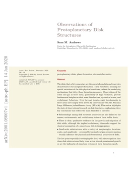 Observations of Protoplanetary Disk Structures Arxiv:2001.05007V1